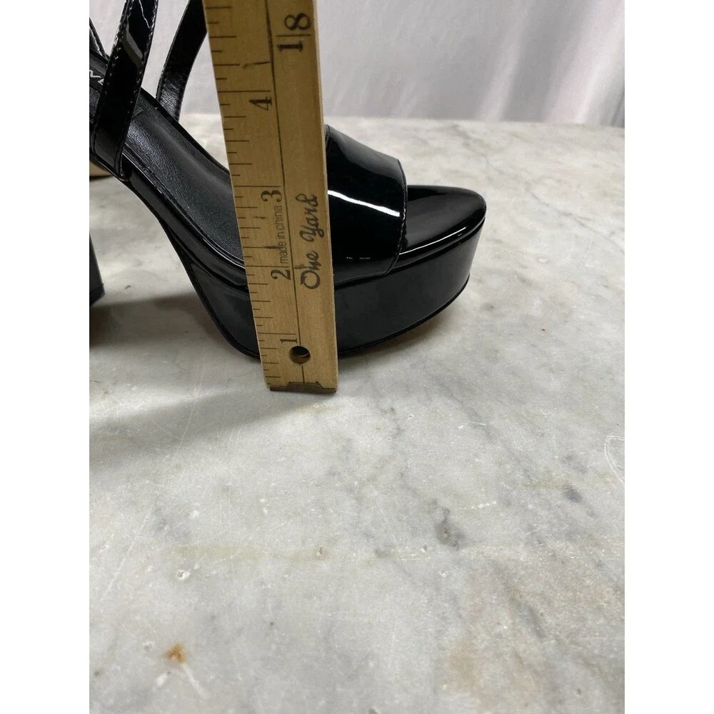 Nine West Platform Sandals Women’s 7 Black Patent Strappy Ankle - Picture 9 of 10